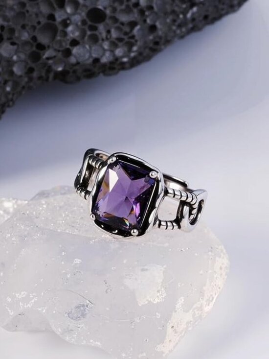 Amethyst Eagle Claw Ring — Gothic Talon Design Purple Gothic 925 Sterling Silver Ring Adjustable Stacking Ring